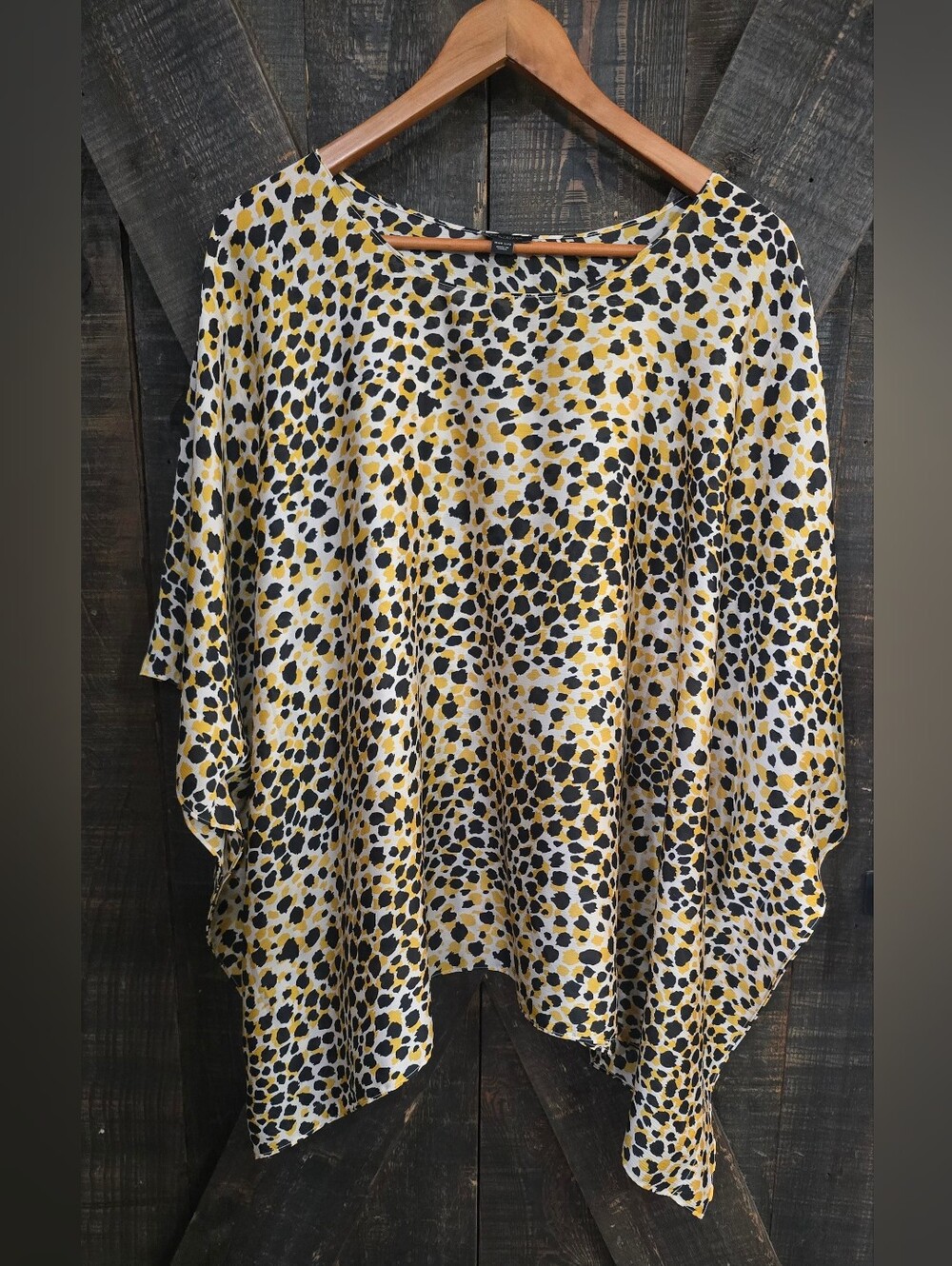 Ann Taylor Yellow and Black Leopard Print Poncho Shirt